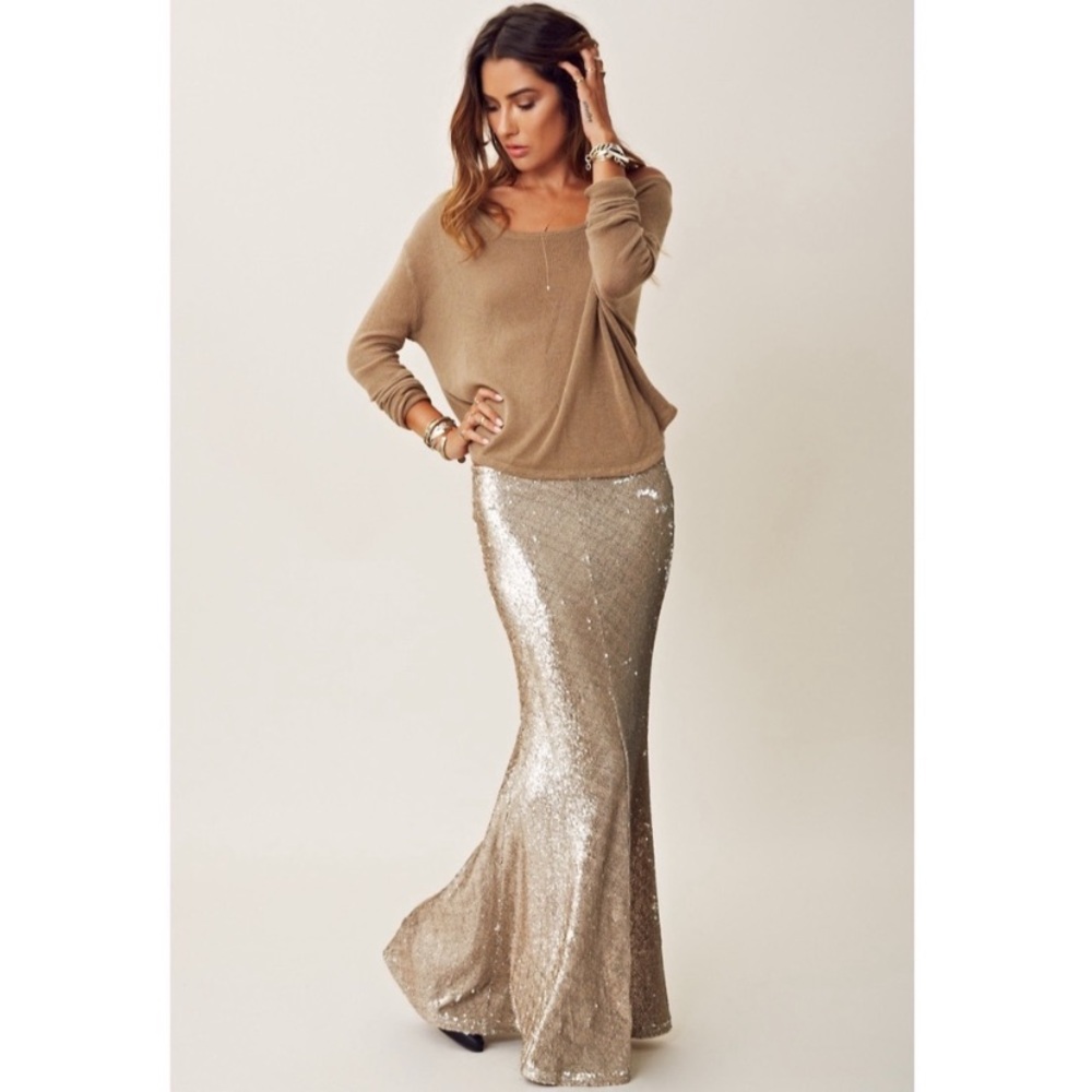 NWT Anthropologie Gold Sequin Mermaid Skirt